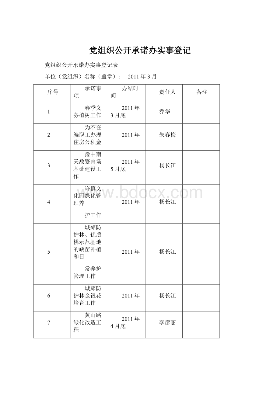 党组织公开承诺办实事登记.docx