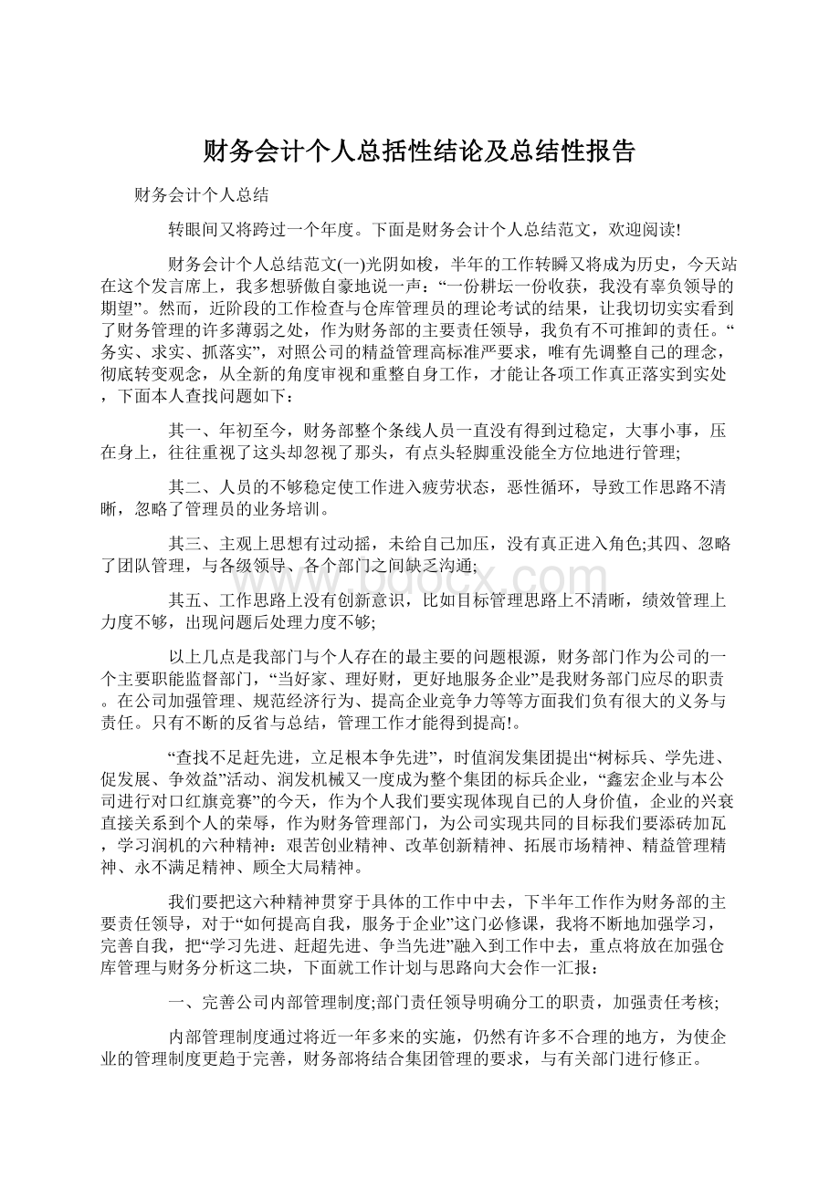 财务会计个人总括性结论及总结性报告.docx