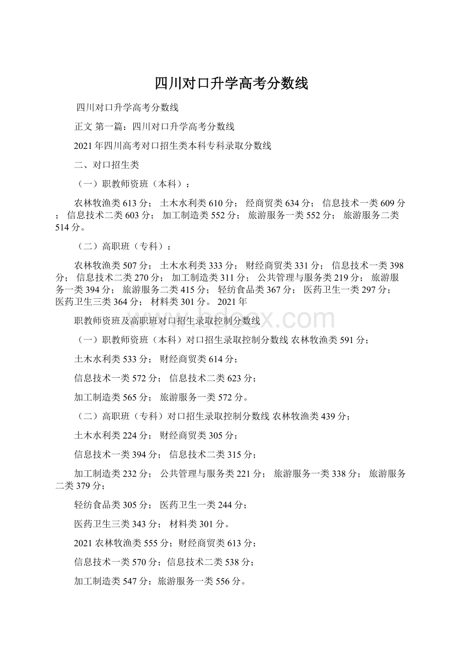 四川对口升学高考分数线Word格式.docx