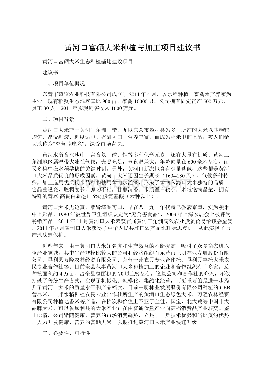 黄河口富硒大米种植与加工项目建议书.docx