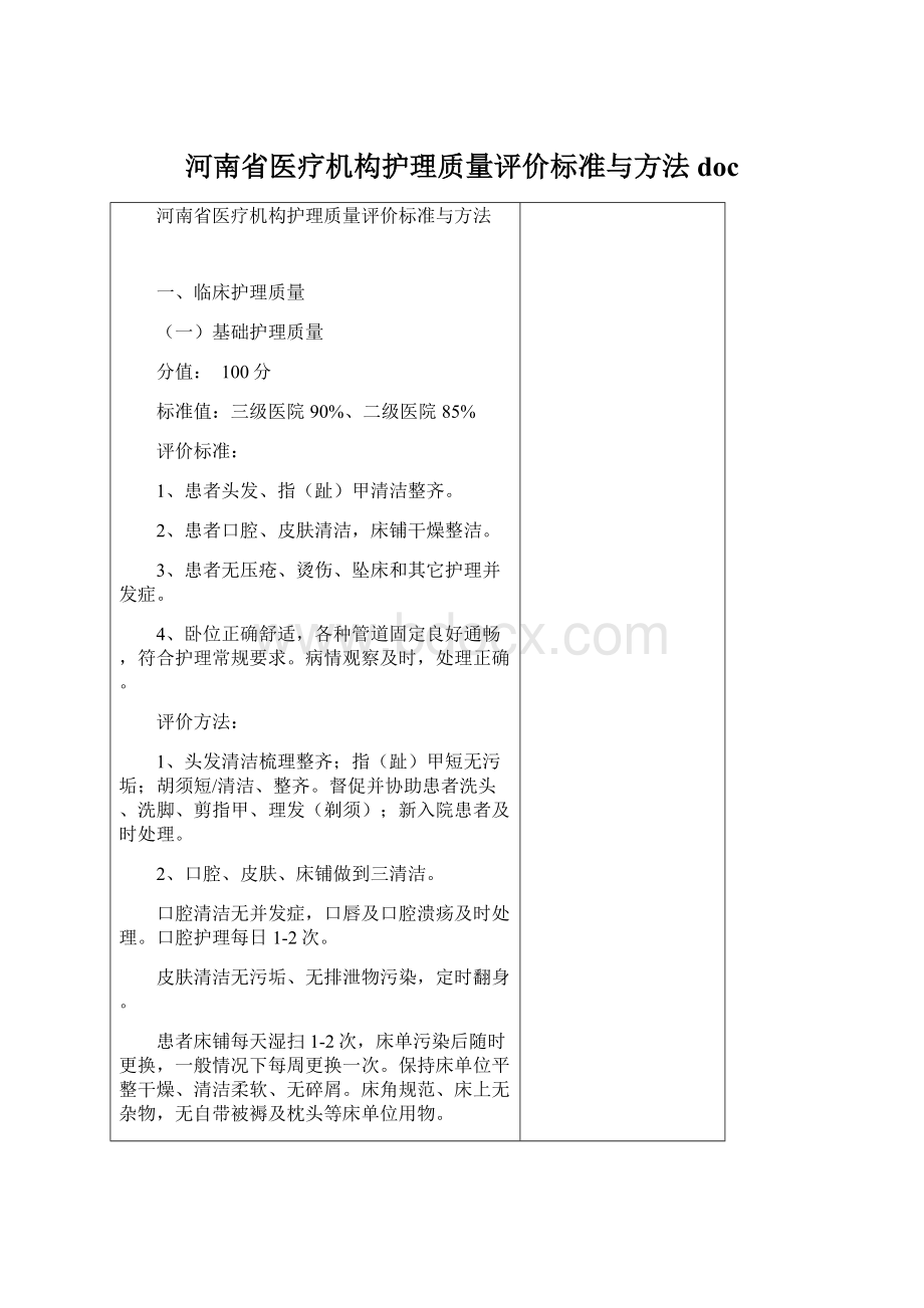 河南省医疗机构护理质量评价标准与方法docWord文档格式.docx