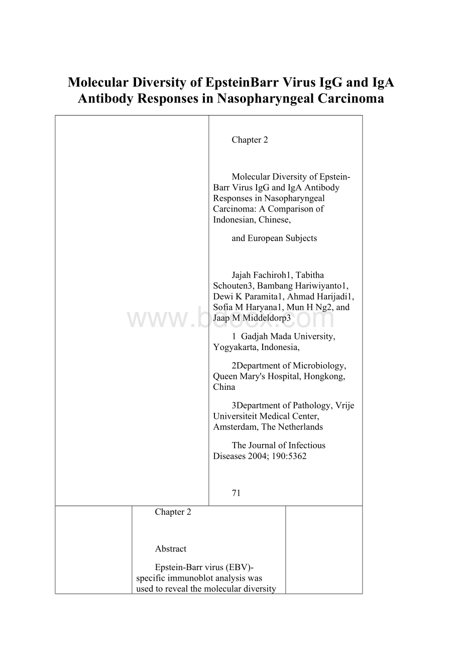 Molecular Diversity of EpsteinBarr Virus IgG and IgA Antibody Responses in Nasopharyngeal Carcinoma.docx_第1页