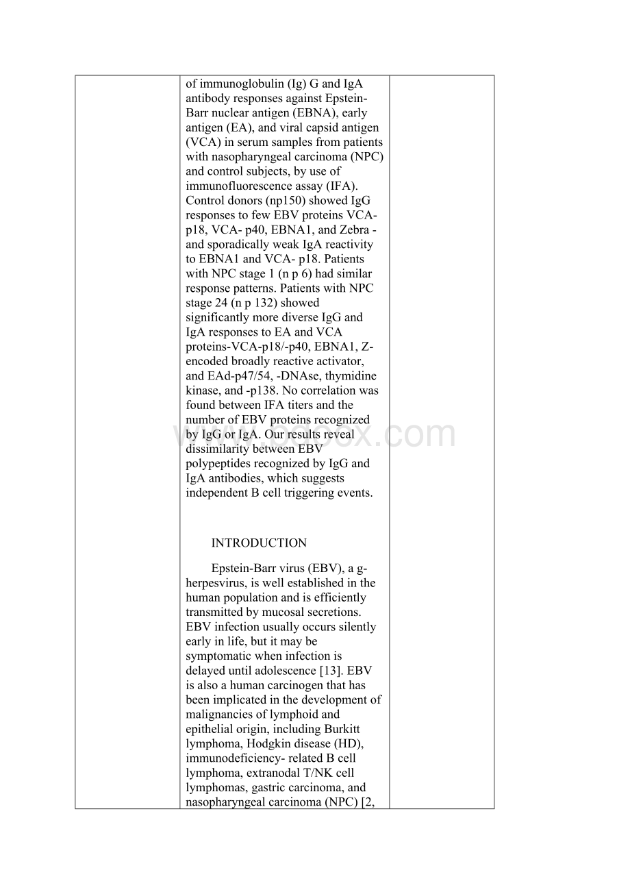 Molecular Diversity of EpsteinBarr Virus IgG and IgA Antibody Responses in Nasopharyngeal Carcinoma.docx_第2页