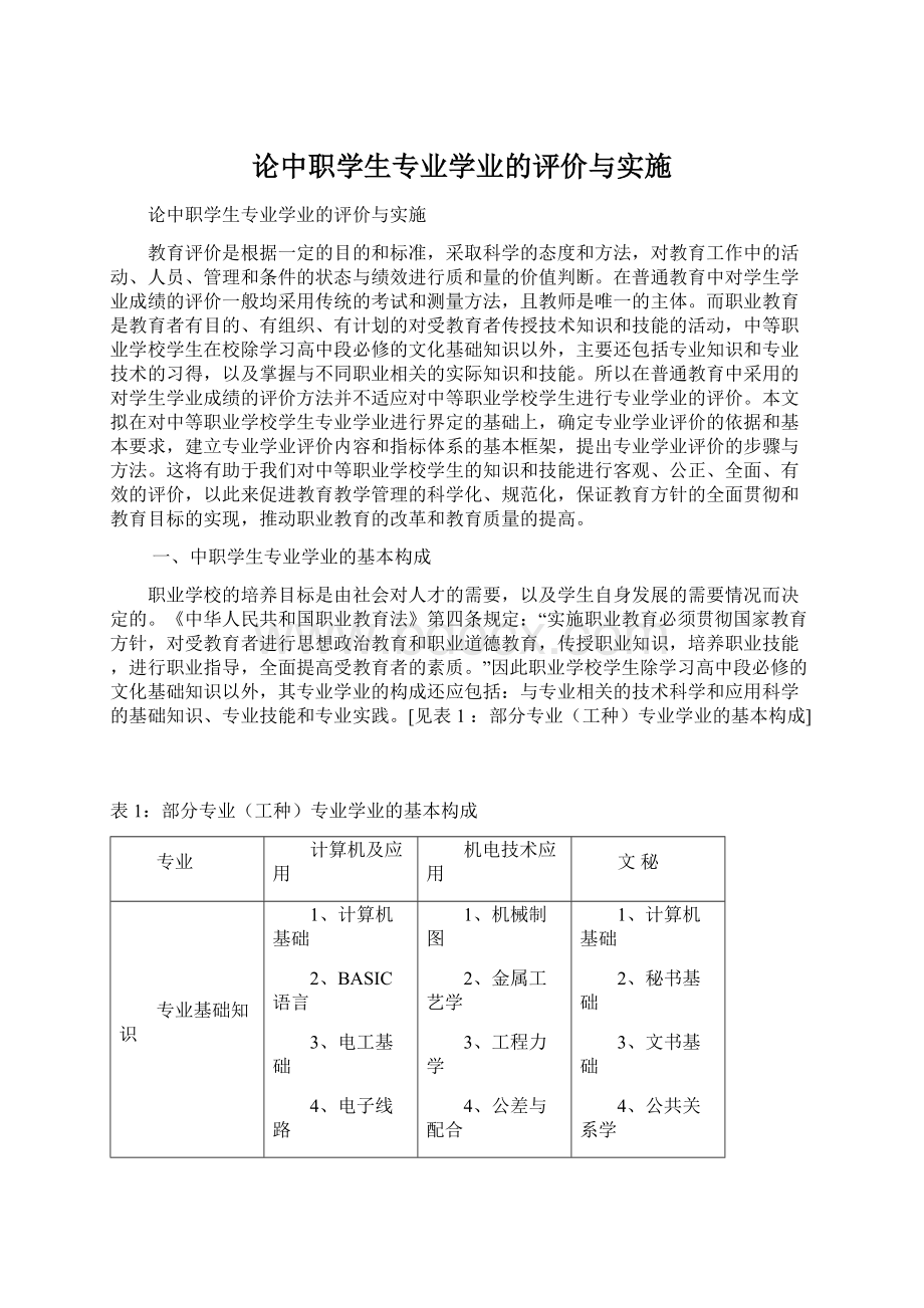 论中职学生专业学业的评价与实施.docx_第1页