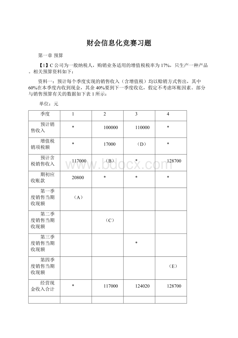 财会信息化竞赛习题.docx