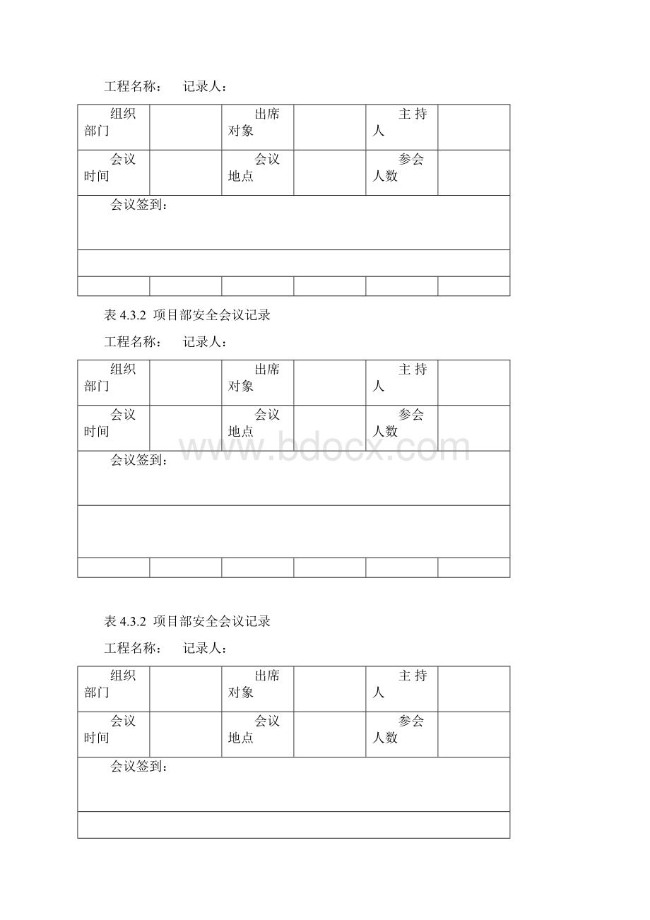 表432 项目部安全会议记录空白表格.docx_第3页