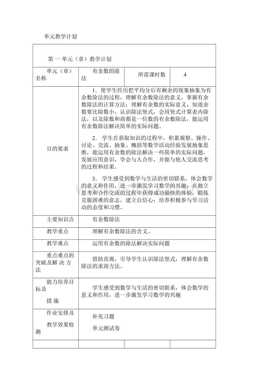 二年级数学下册单元教学计划.docx_第3页