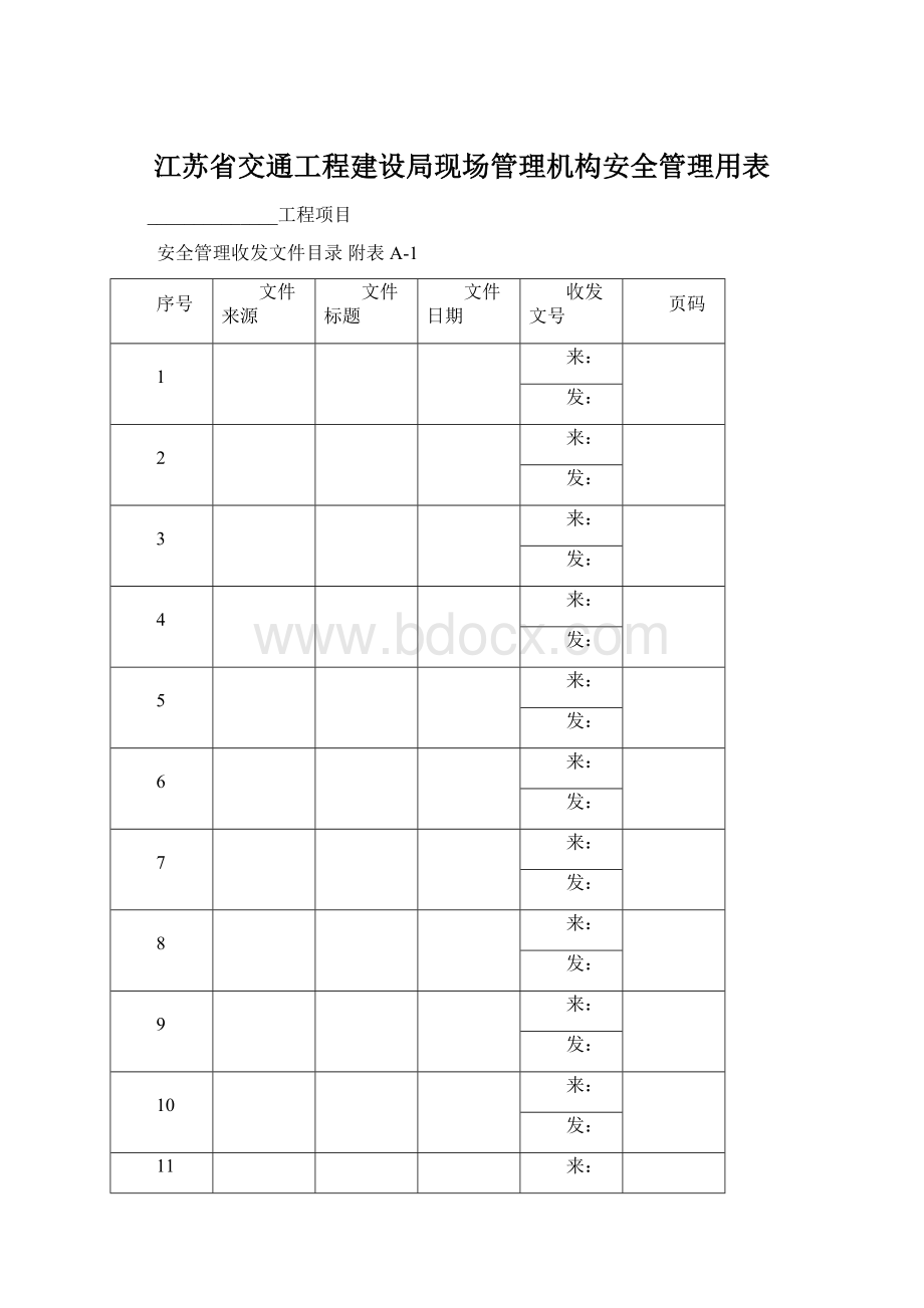 江苏省交通工程建设局现场管理机构安全管理用表文档格式.docx