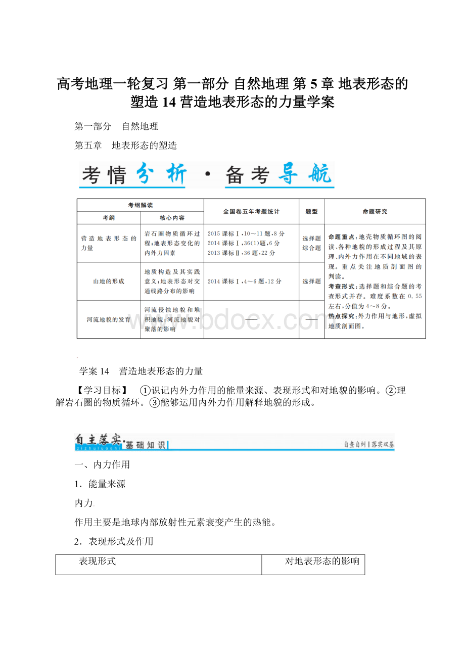 高考地理一轮复习 第一部分 自然地理 第5章 地表形态的塑造 14 营造地表形态的力量学案Word格式文档下载.docx_第1页