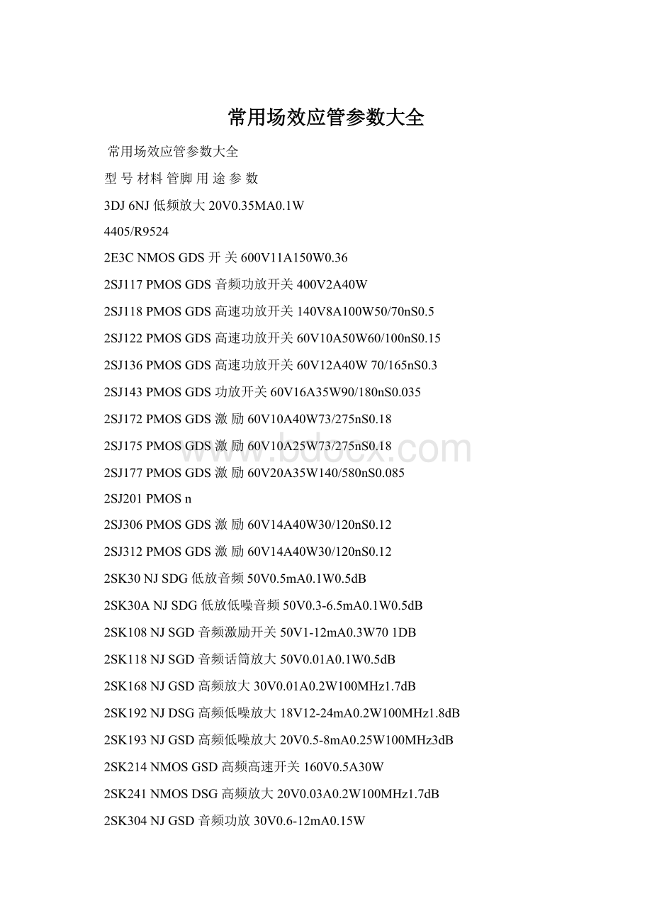 常用场效应管参数大全Word格式文档下载.docx