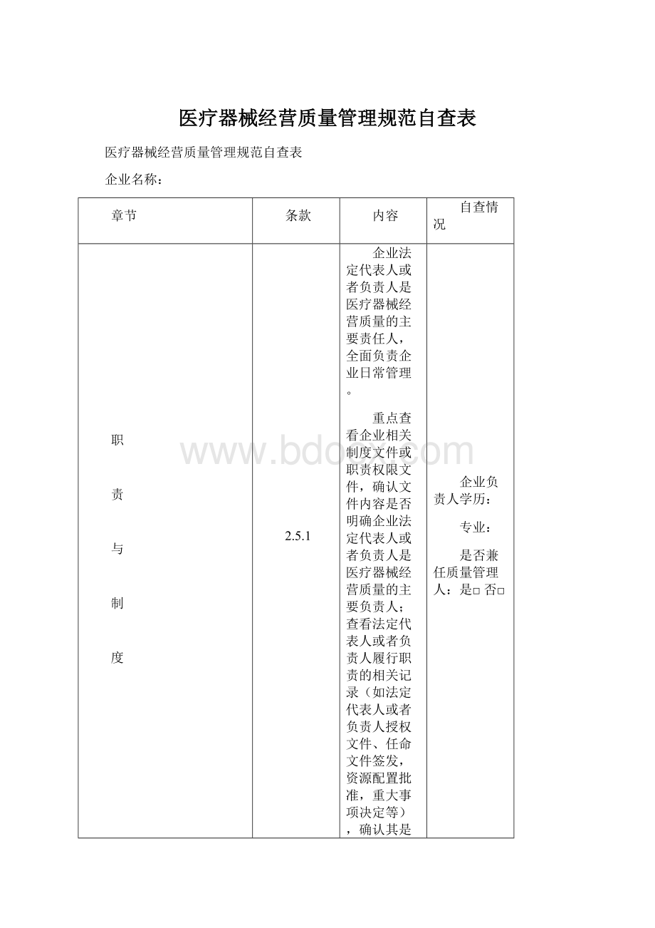 医疗器械经营质量管理规范自查表.docx_第1页