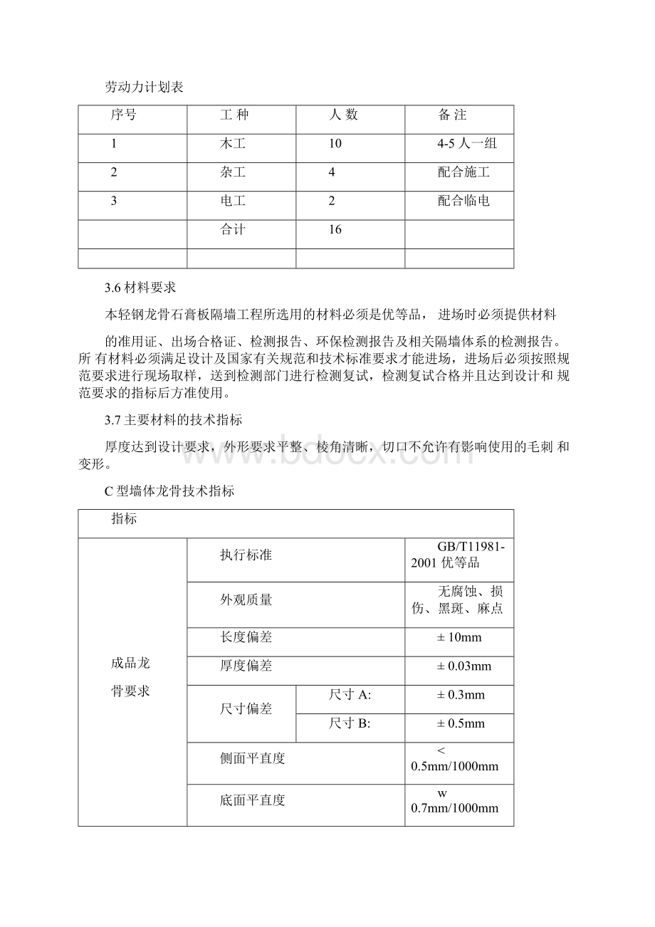 轻钢龙骨隔墙工程施工设计方案设计说明文档格式.docx_第2页