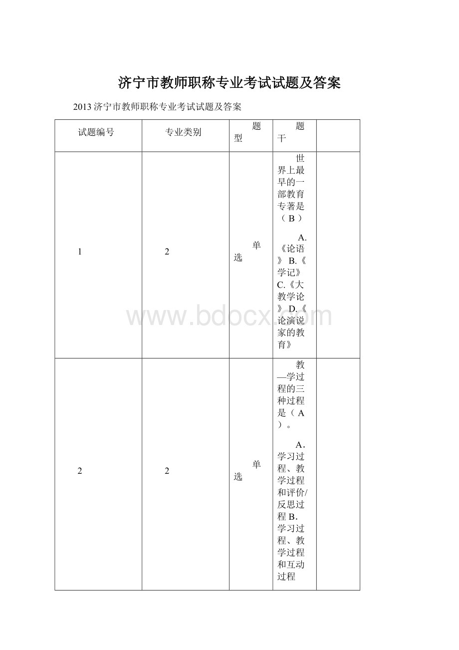 济宁市教师职称专业考试试题及答案文档格式.docx_第1页