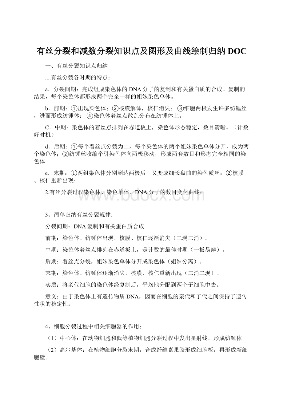 有丝分裂和减数分裂知识点及图形及曲线绘制归纳DOC.docx