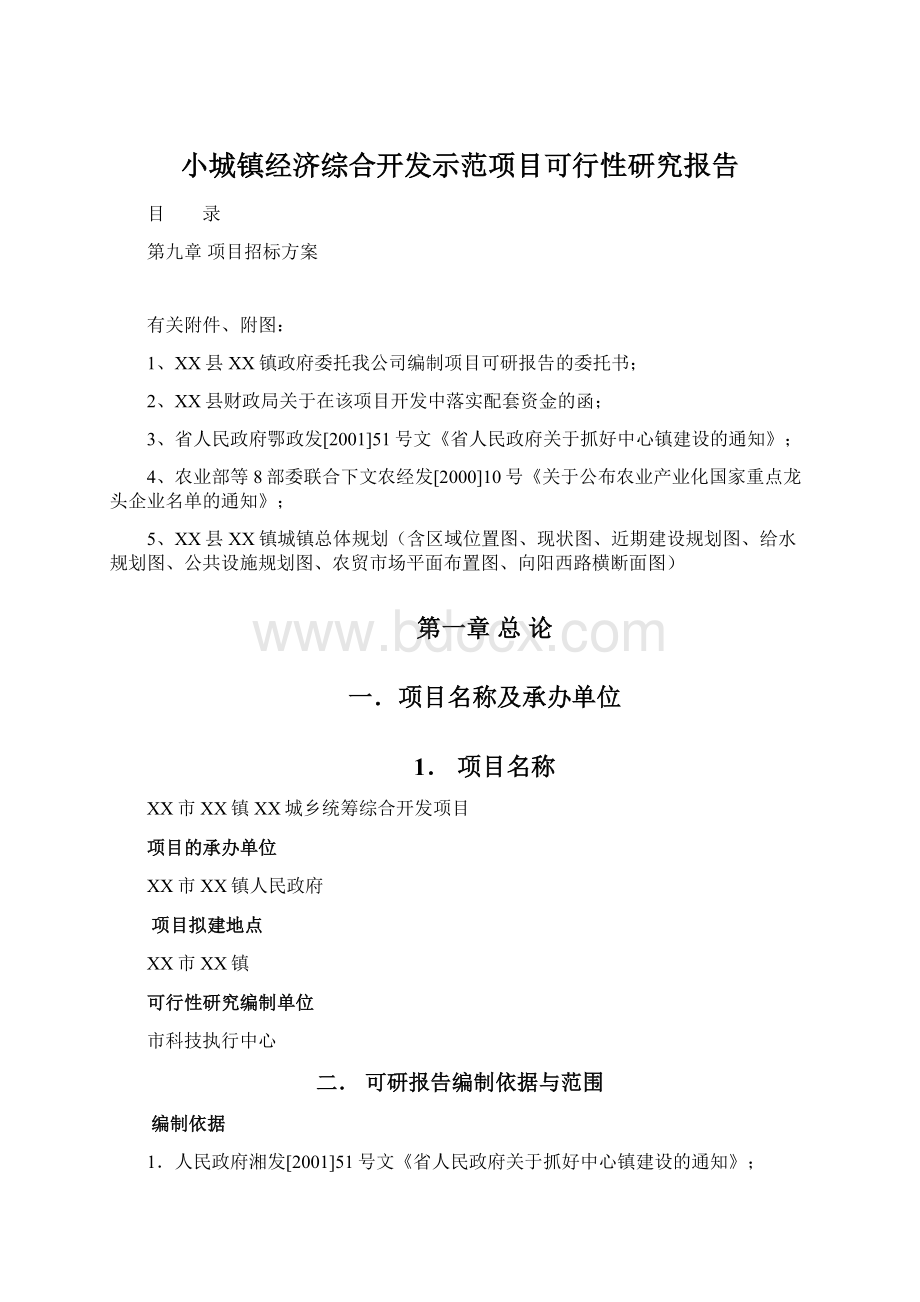 小城镇经济综合开发示范项目可行性研究报告.docx