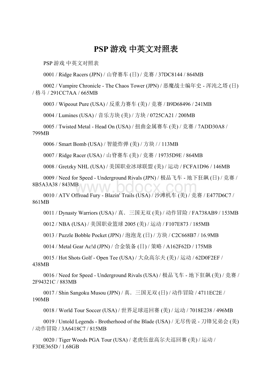 PSP游戏 中英文对照表Word格式文档下载.docx