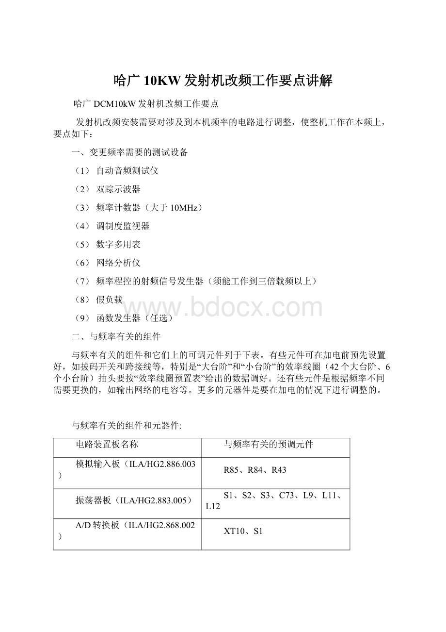 哈广10KW发射机改频工作要点讲解Word格式.docx_第1页