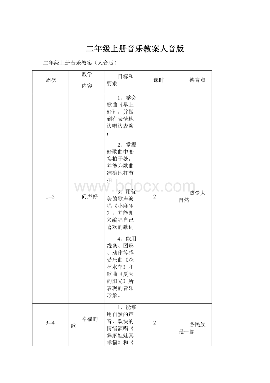 二年级上册音乐教案人音版.docx