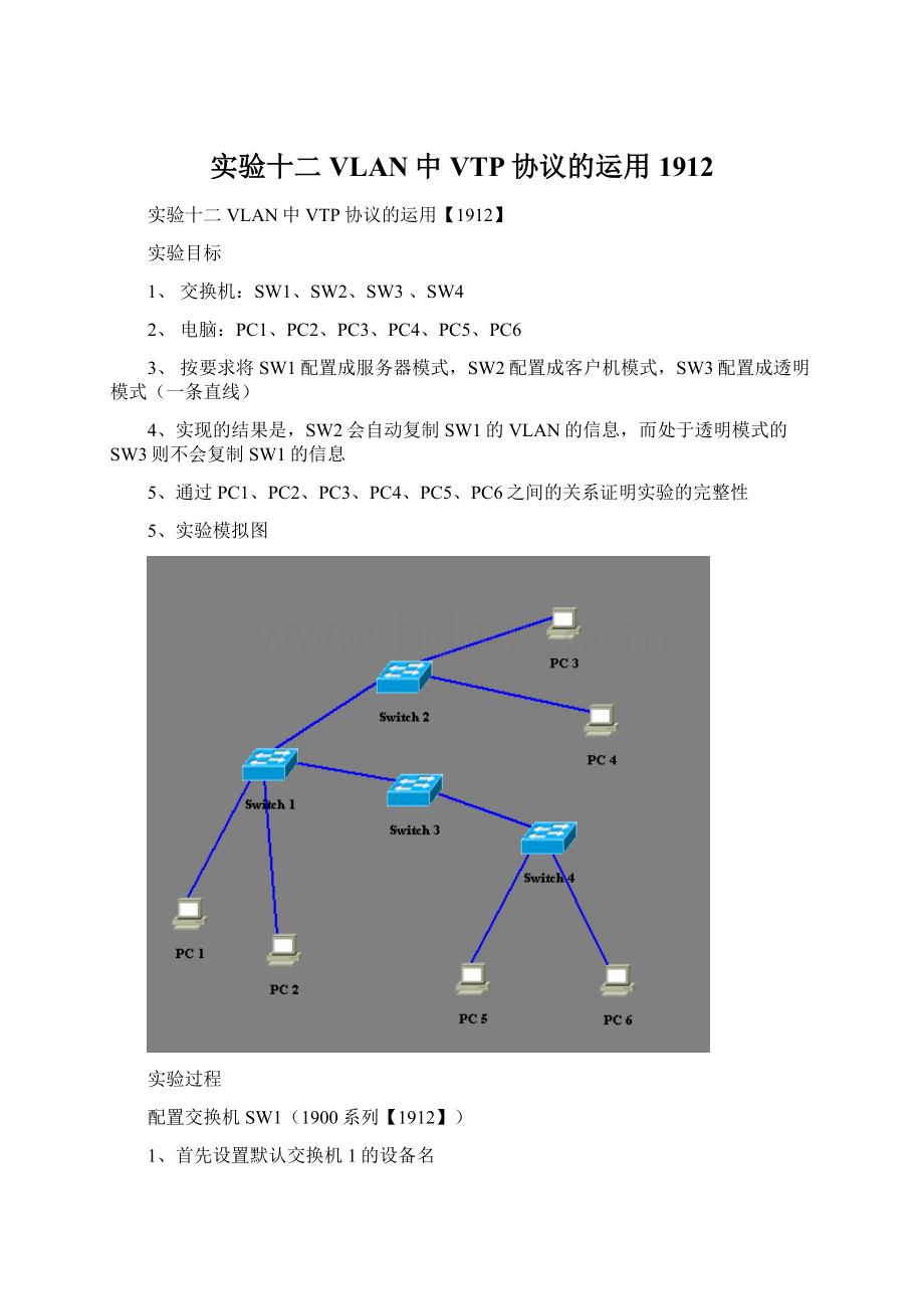 实验十二 VLAN中VTP协议的运用1912.docx