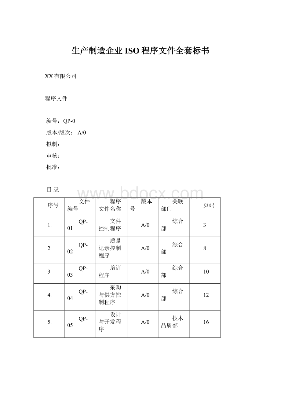 生产制造企业ISO程序文件全套标书Word格式文档下载.docx_第1页