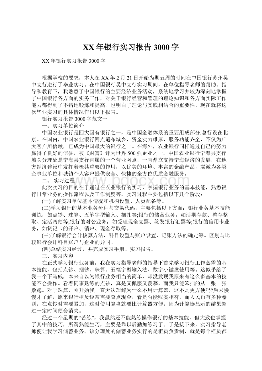 XX年银行实习报告3000字Word下载.docx_第1页