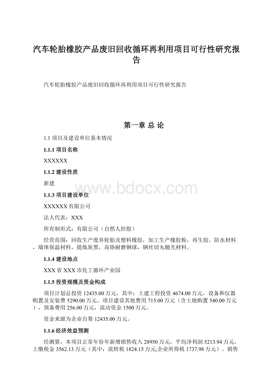 汽车轮胎橡胶产品废旧回收循环再利用项目可行性研究报告.docx