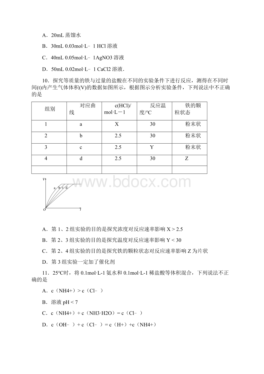 学年福建省龙岩市非一级达标校高二上学期期末教学质量检查化学试题 Word版.docx_第3页