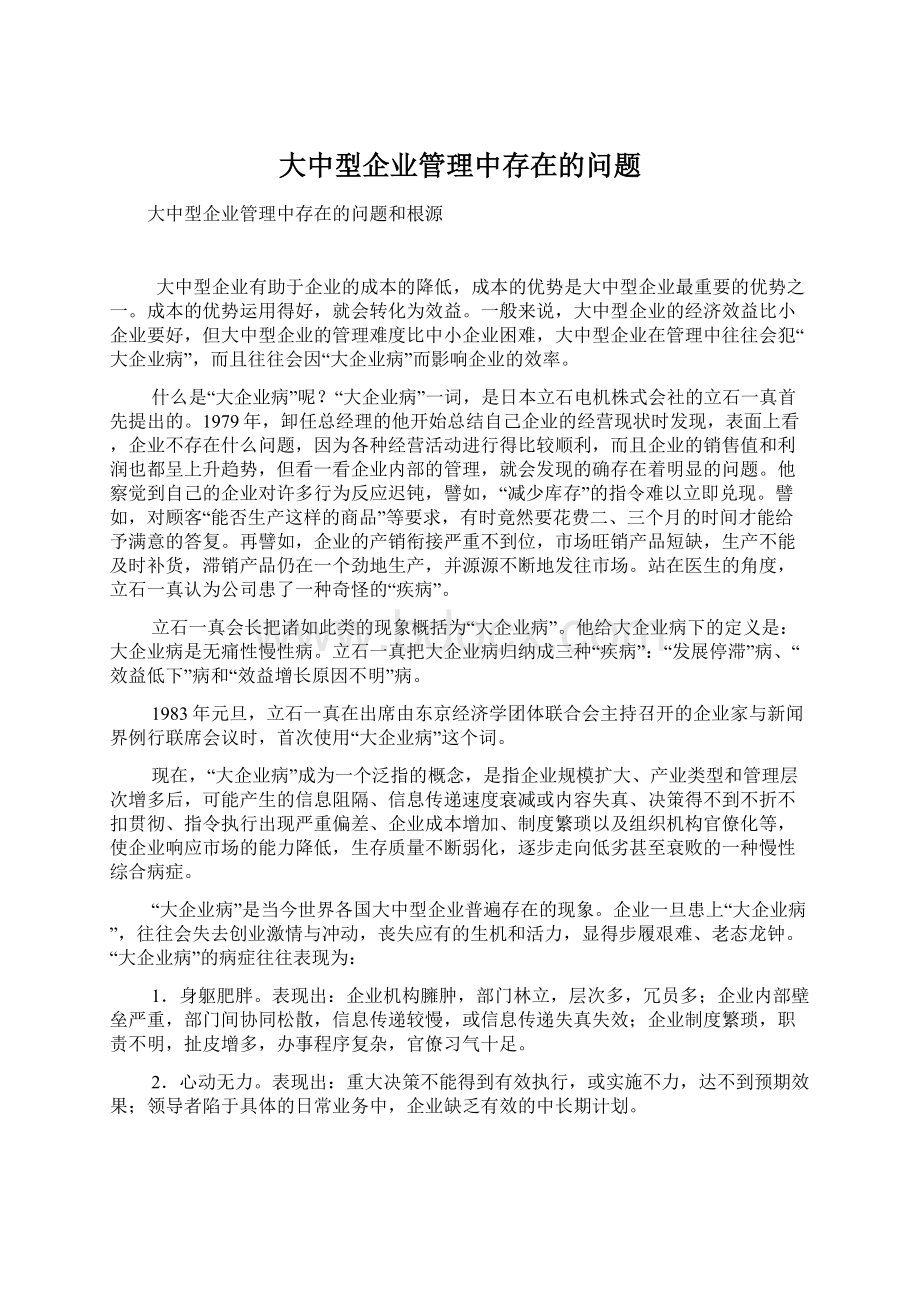 大中型企业管理中存在的问题Word格式文档下载.docx