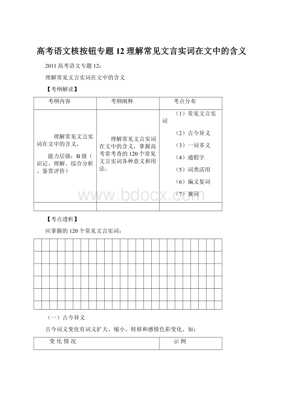 高考语文核按钮专题12理解常见文言实词在文中的含义Word格式.docx_第1页