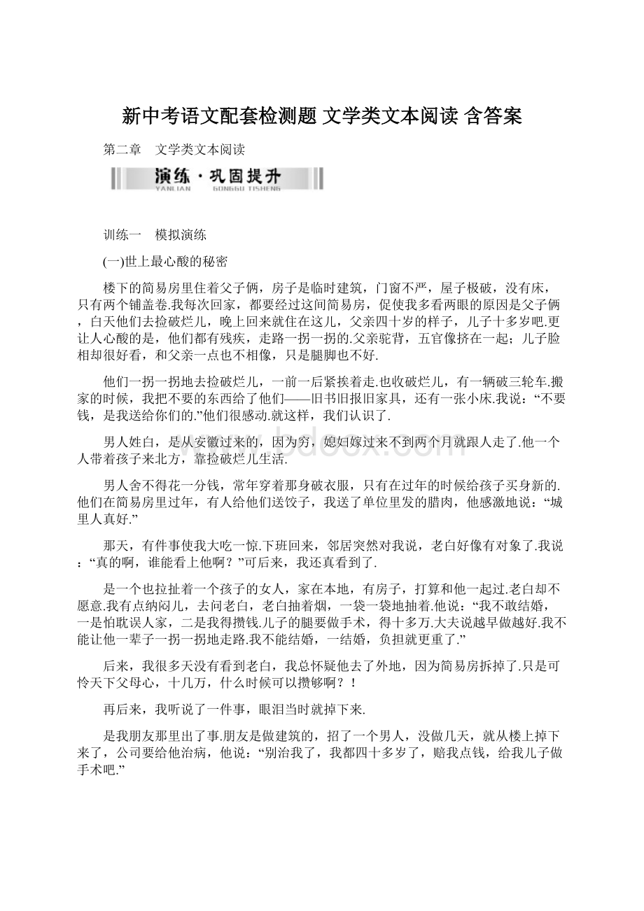 新中考语文配套检测题 文学类文本阅读 含答案.docx