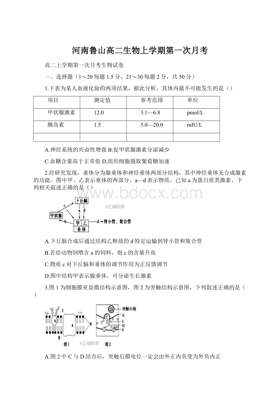 河南鲁山高二生物上学期第一次月考Word格式.docx