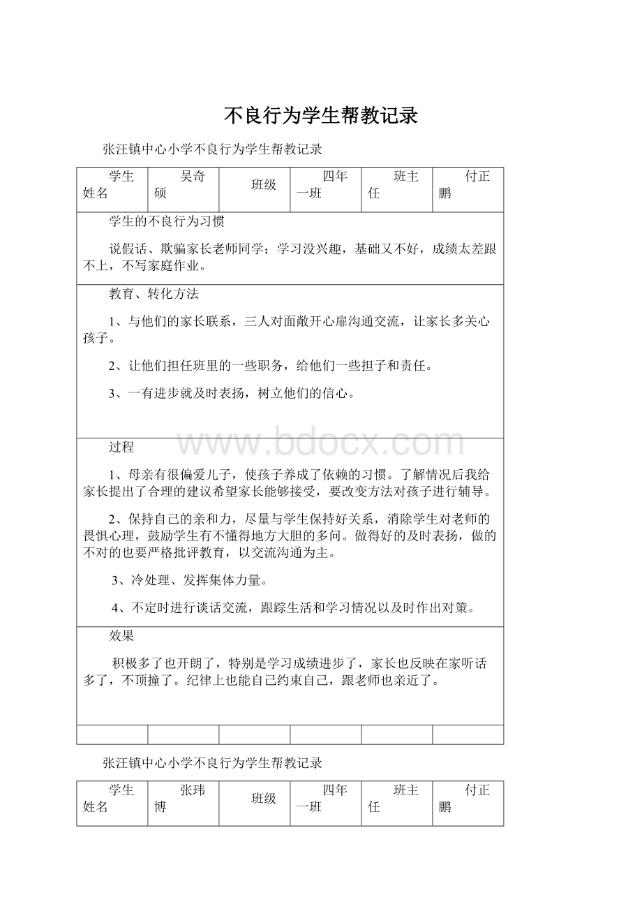 不良行为学生帮教记录Word下载.docx_第1页