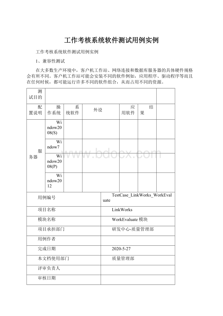 工作考核系统软件测试用例实例Word下载.docx