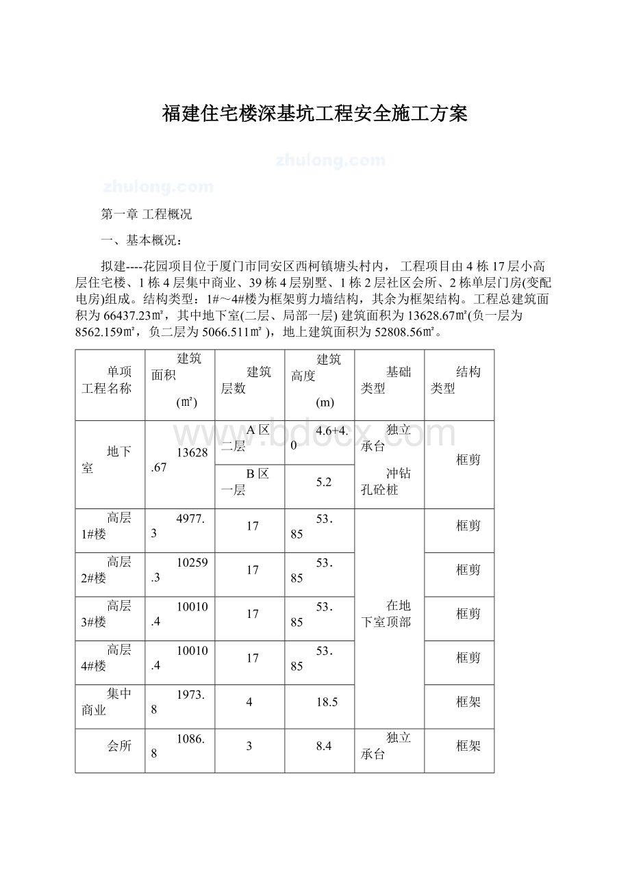 福建住宅楼深基坑工程安全施工方案Word文档下载推荐.docx