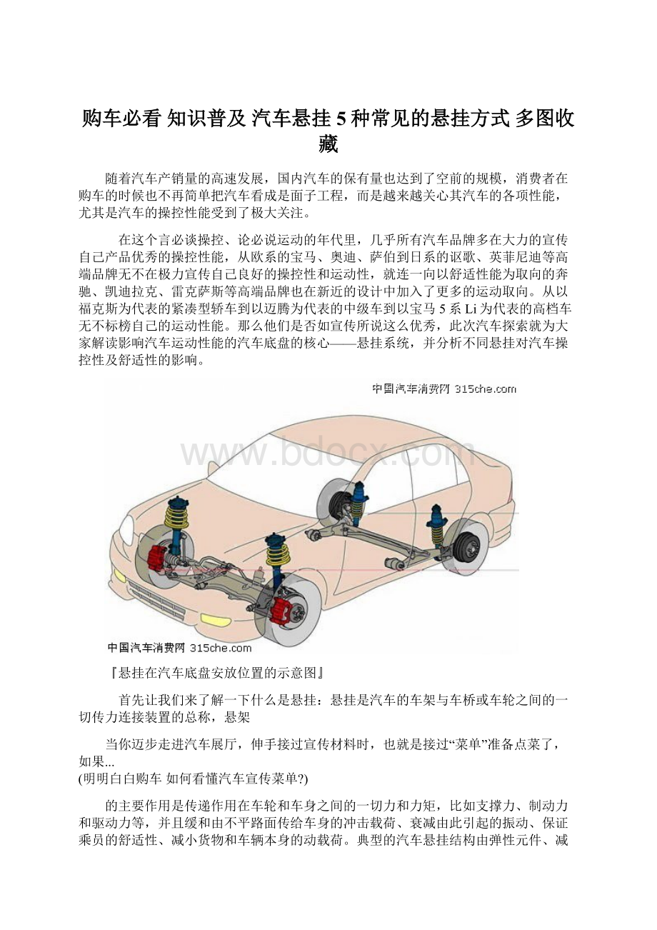 购车必看 知识普及汽车悬挂 5种常见的悬挂方式 多图收藏.docx