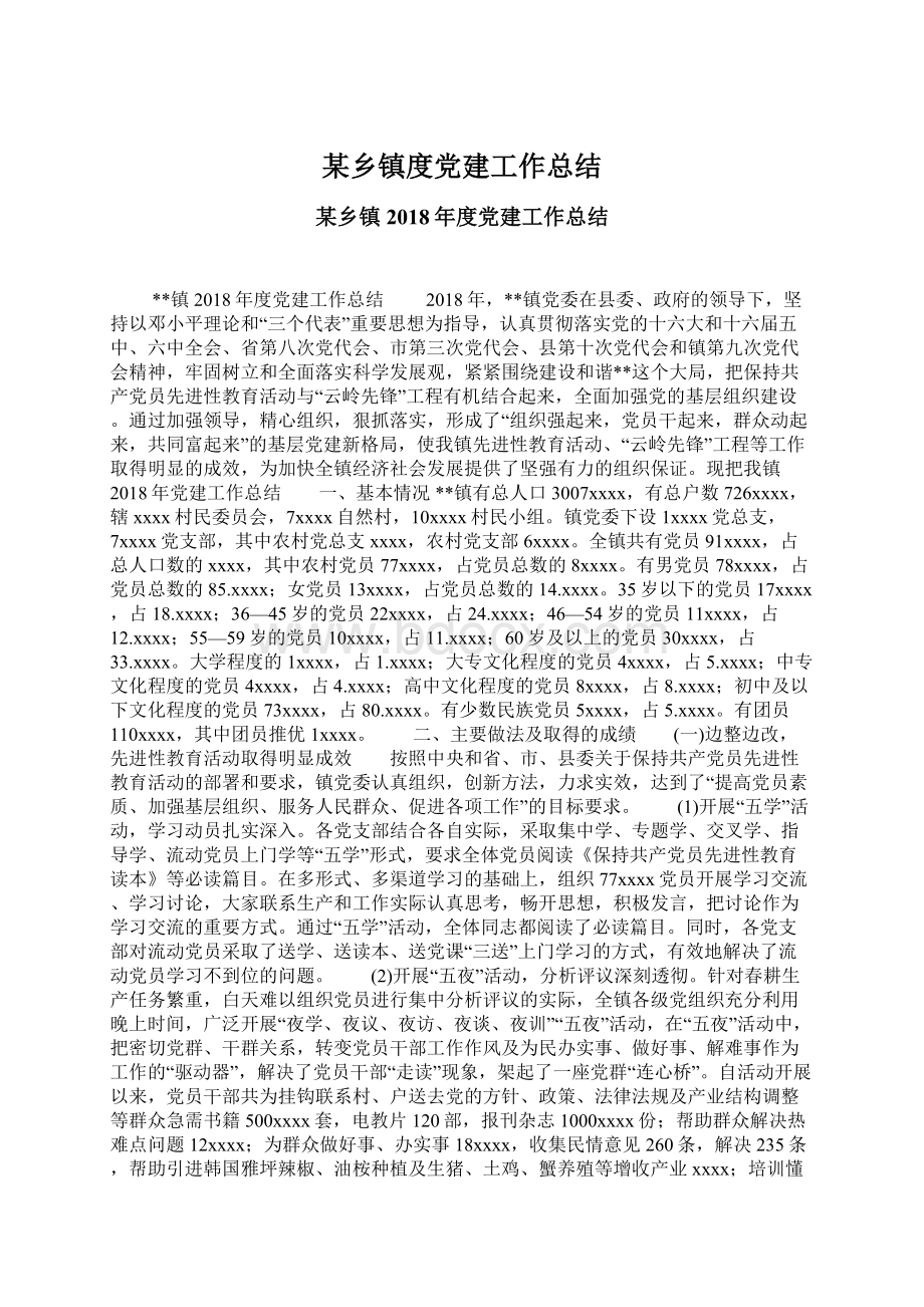 某乡镇度党建工作总结Word文档下载推荐.docx