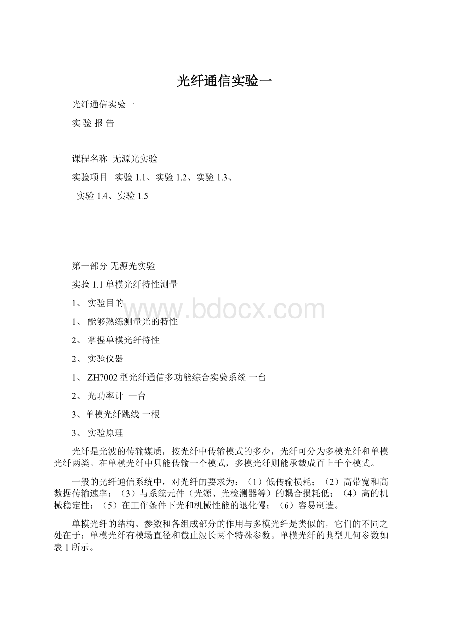 光纤通信实验一Word文档格式.docx