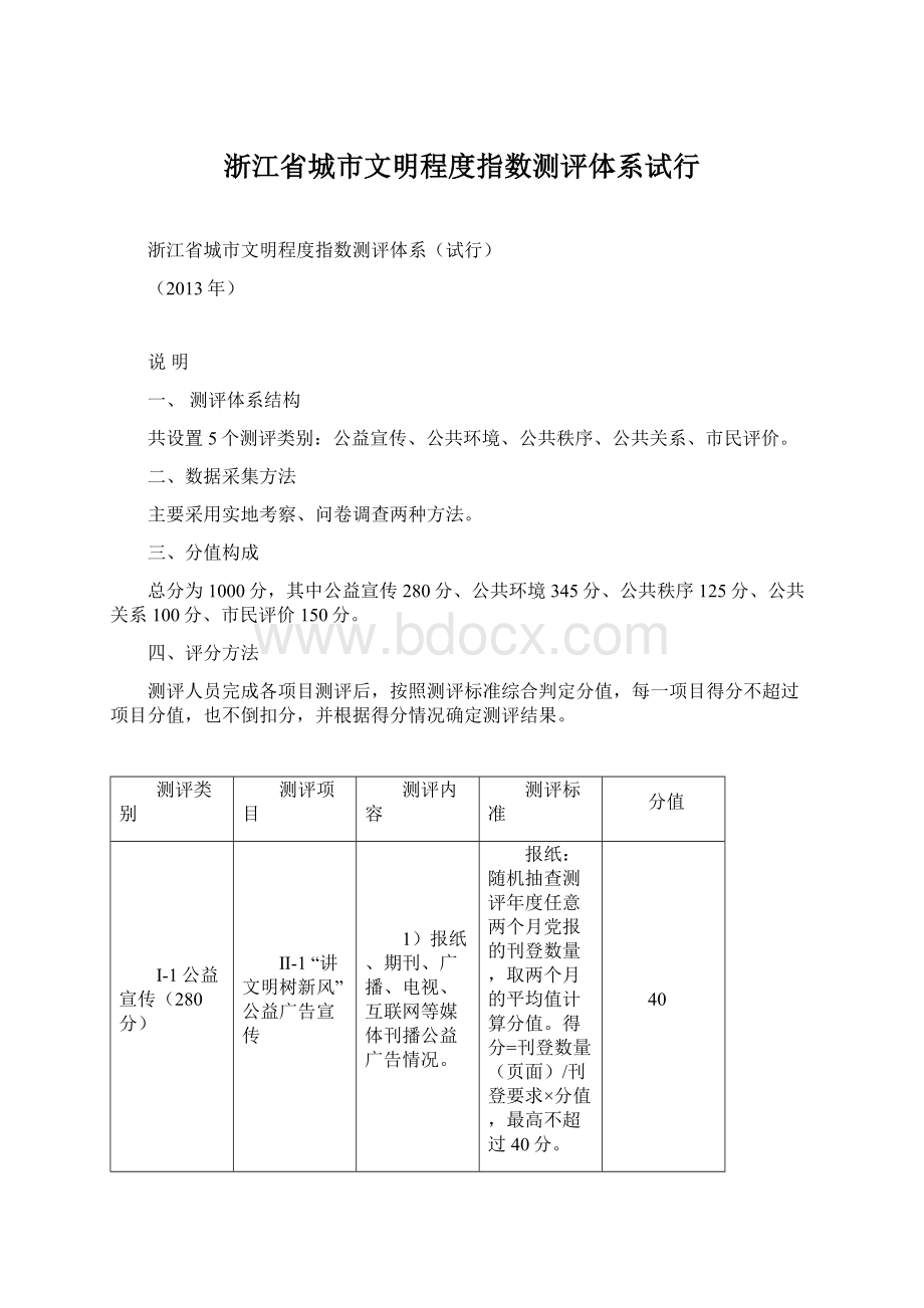 浙江省城市文明程度指数测评体系试行.docx_第1页