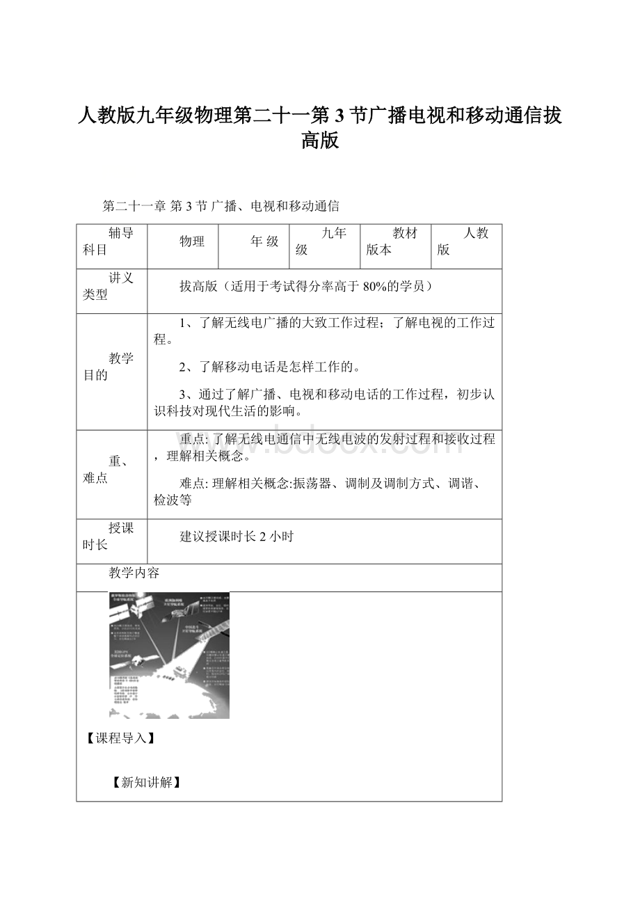 人教版九年级物理第二十一第3节广播电视和移动通信拔高版文档格式.docx