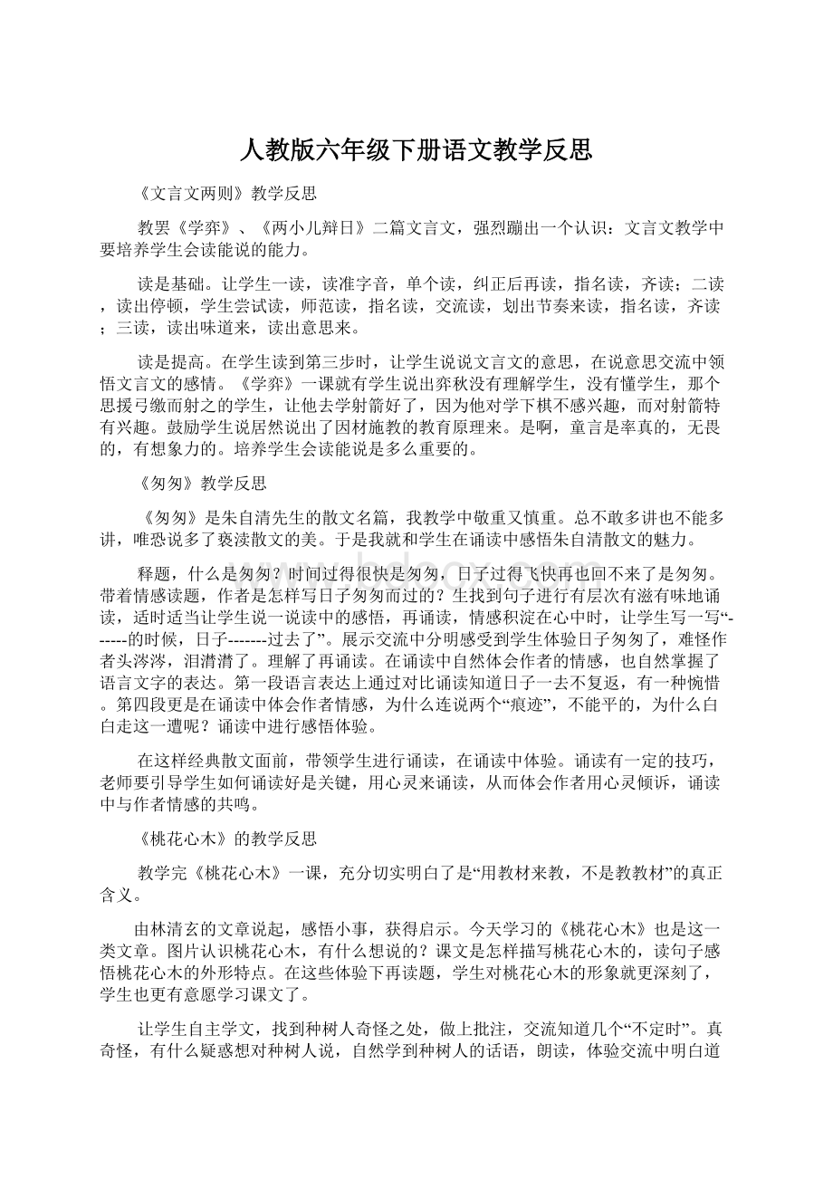 人教版六年级下册语文教学反思.docx