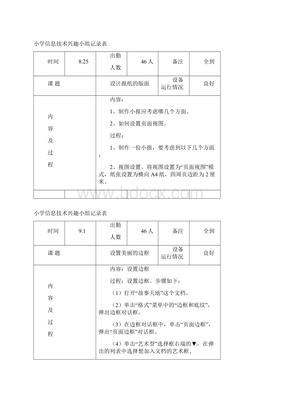 小学信息技术兴趣小组活动记录表Word文档下载推荐.docx_第3页