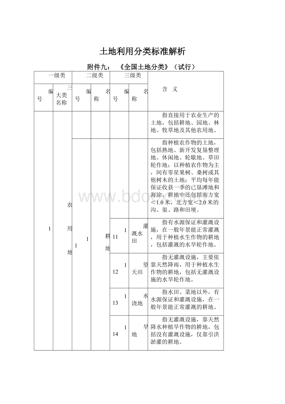 土地利用分类标准解析Word格式.docx