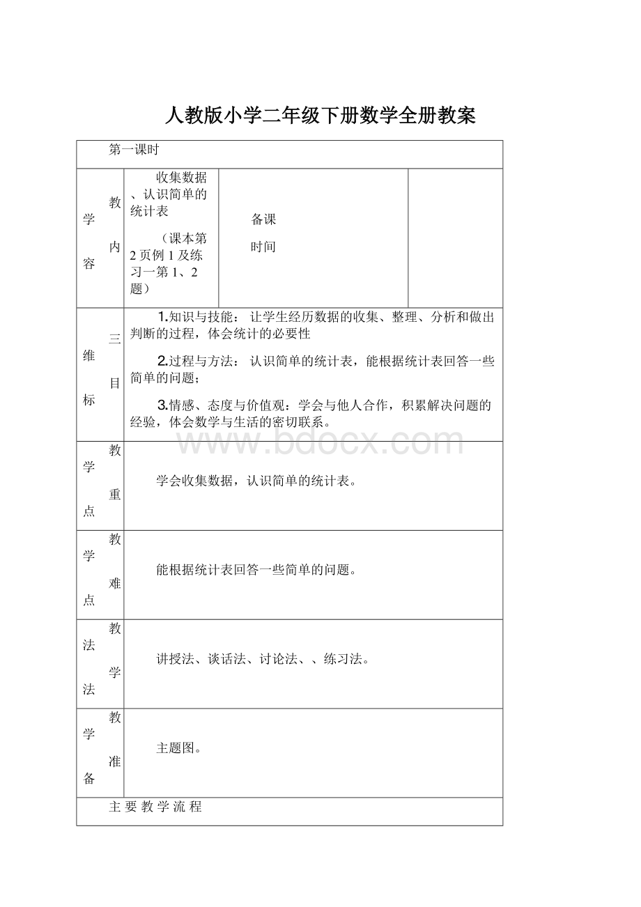 人教版小学二年级下册数学全册教案.docx_第1页