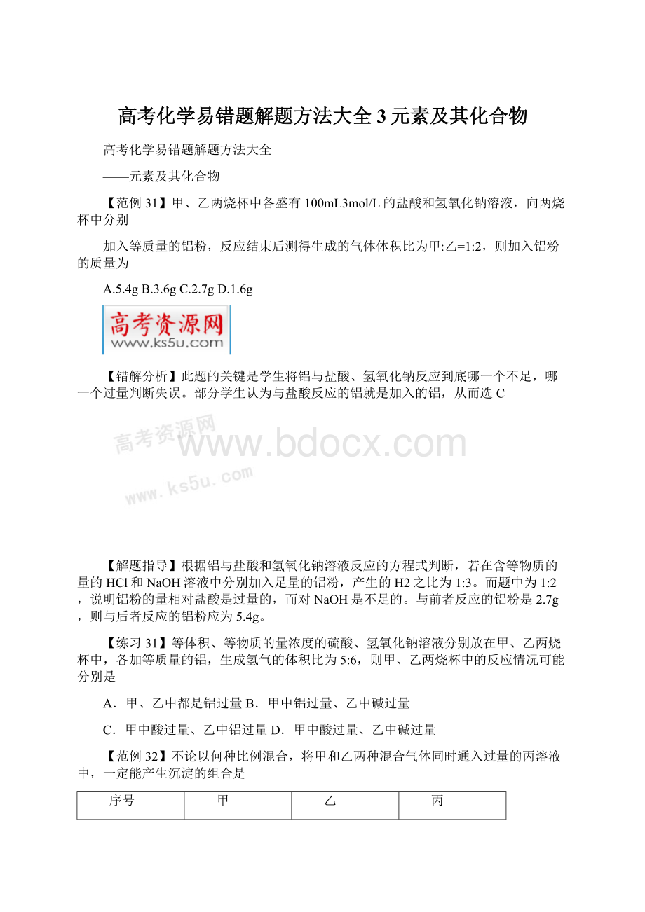 高考化学易错题解题方法大全3元素及其化合物.docx