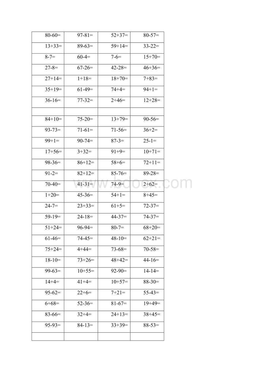 100以内加减法 计算题 800道Word文件下载.docx_第3页