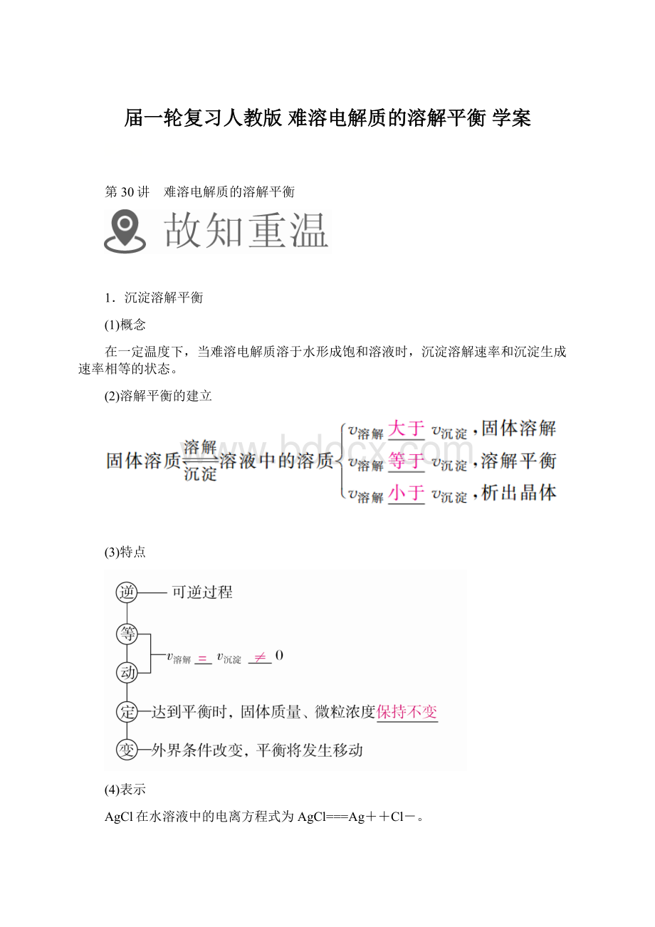 届一轮复习人教版 难溶电解质的溶解平衡 学案Word格式文档下载.docx