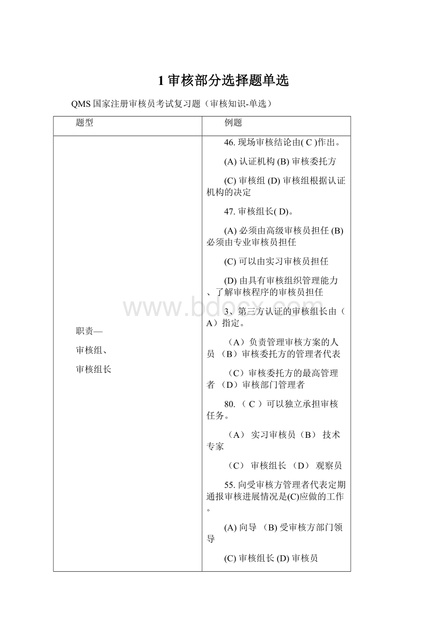 1审核部分选择题单选文档格式.docx