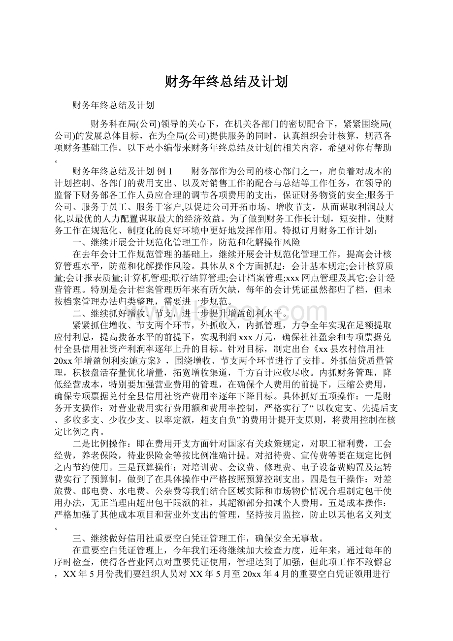 财务年终总结及计划.docx_第1页