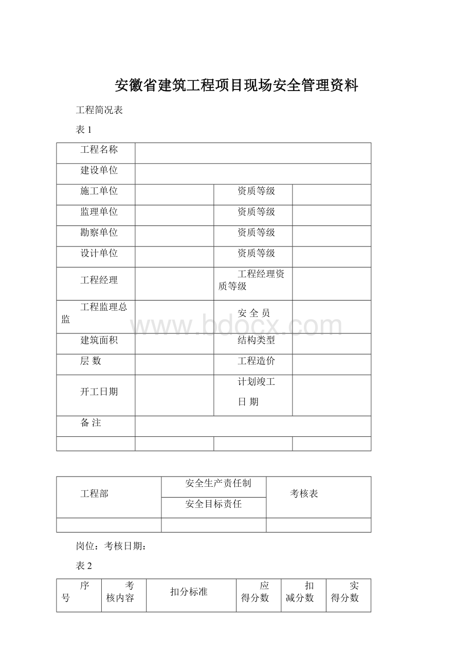 安徽省建筑工程项目现场安全管理资料Word格式.docx