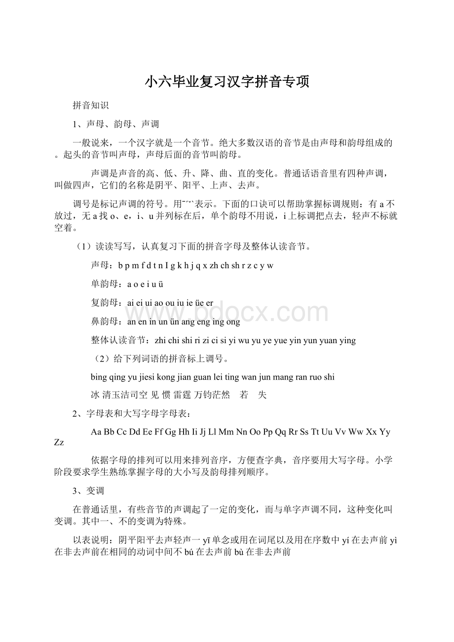 小六毕业复习汉字拼音专项Word文档下载推荐.docx